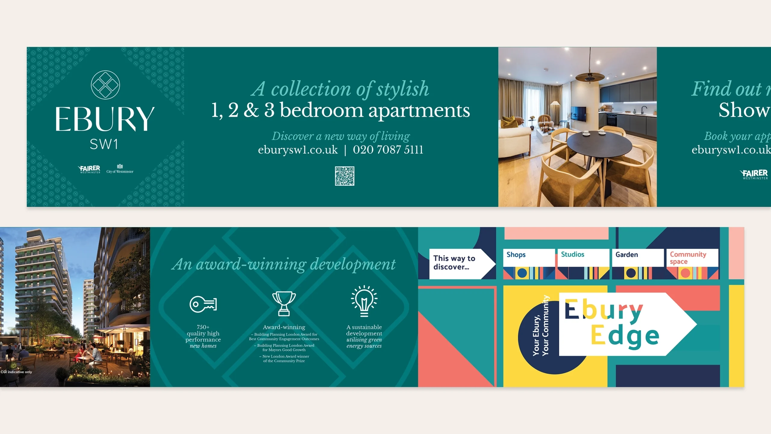Ebury hoarding showcasing graphic design, and photography