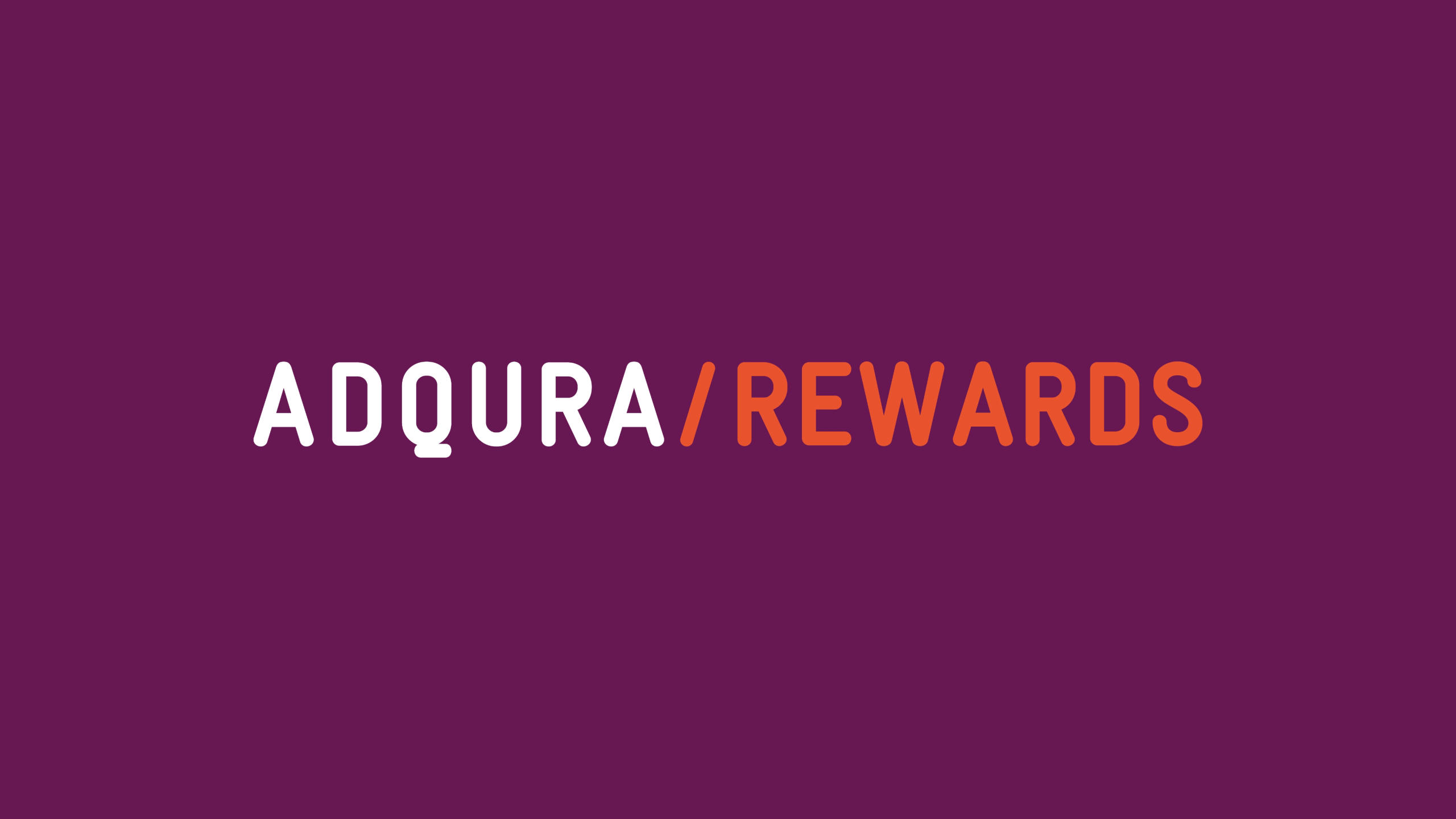 A logo with the text "ADQURA/REWARDS" ("ADQURA' in blue text and "/REWARDS" in orange text on a purple background