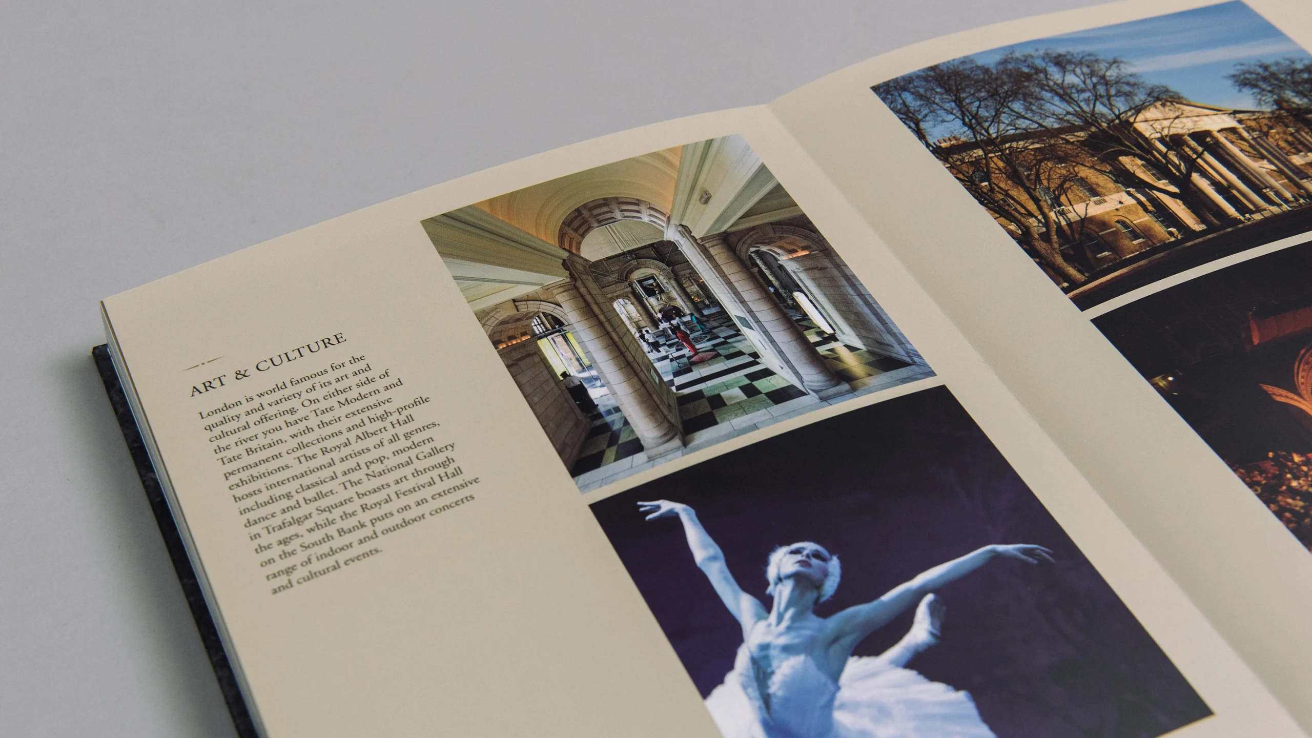 A double page spread from the development brochure, titled "Art & Culture" with photographs of cultural destinations around London