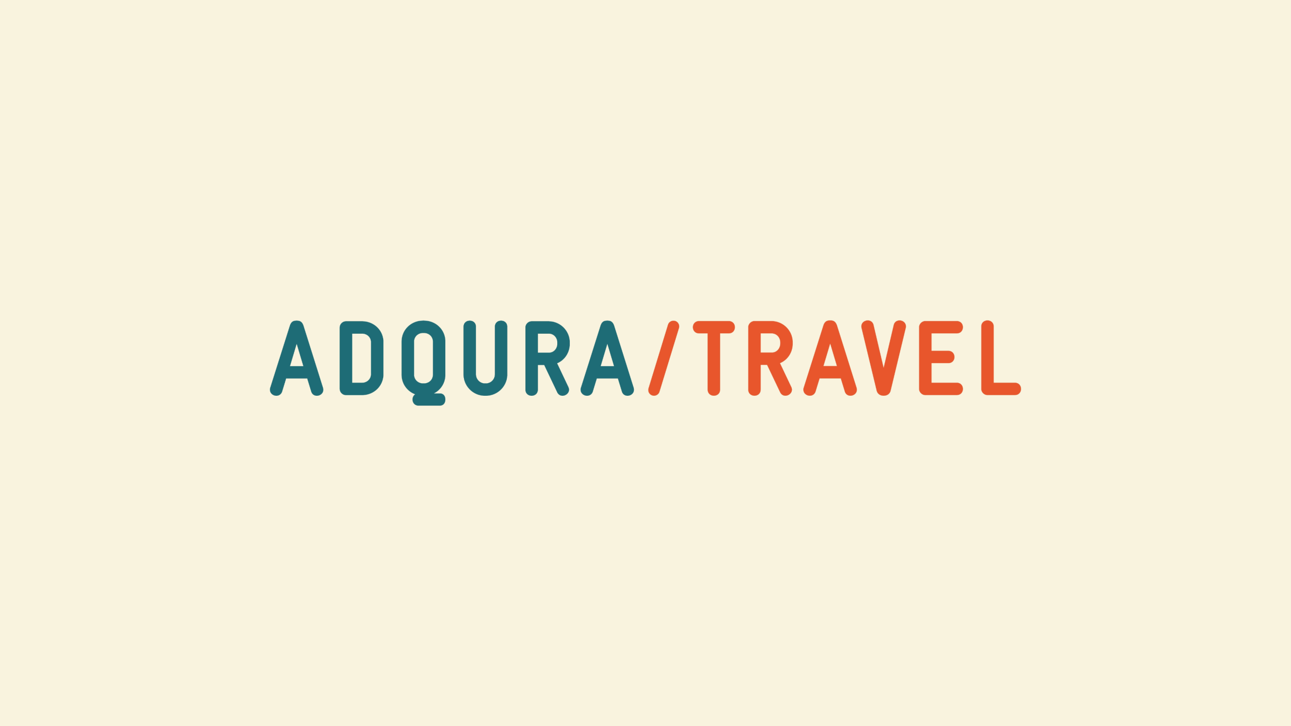 A logo with the text "ADQURA/TRAVEL" ("ADQURA' in blue text and "/TRAVEL' in orange text on a cream background